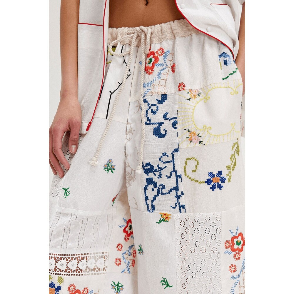 Free People Wallflower Pull-On Pants Embroidered Patchwork L Imperfection - Picture 2 of 7